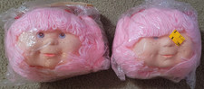 Vintage Zim  s Doll Heads Lot of 2 Craft Supplies Pink Pigtail Yarn Hair NOS