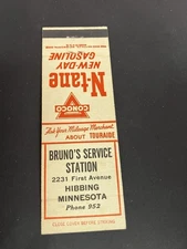 Vintage Minnesota Matchbook “BRUNO'S Conoco Gasoline SERVICE STATION” Hibbing