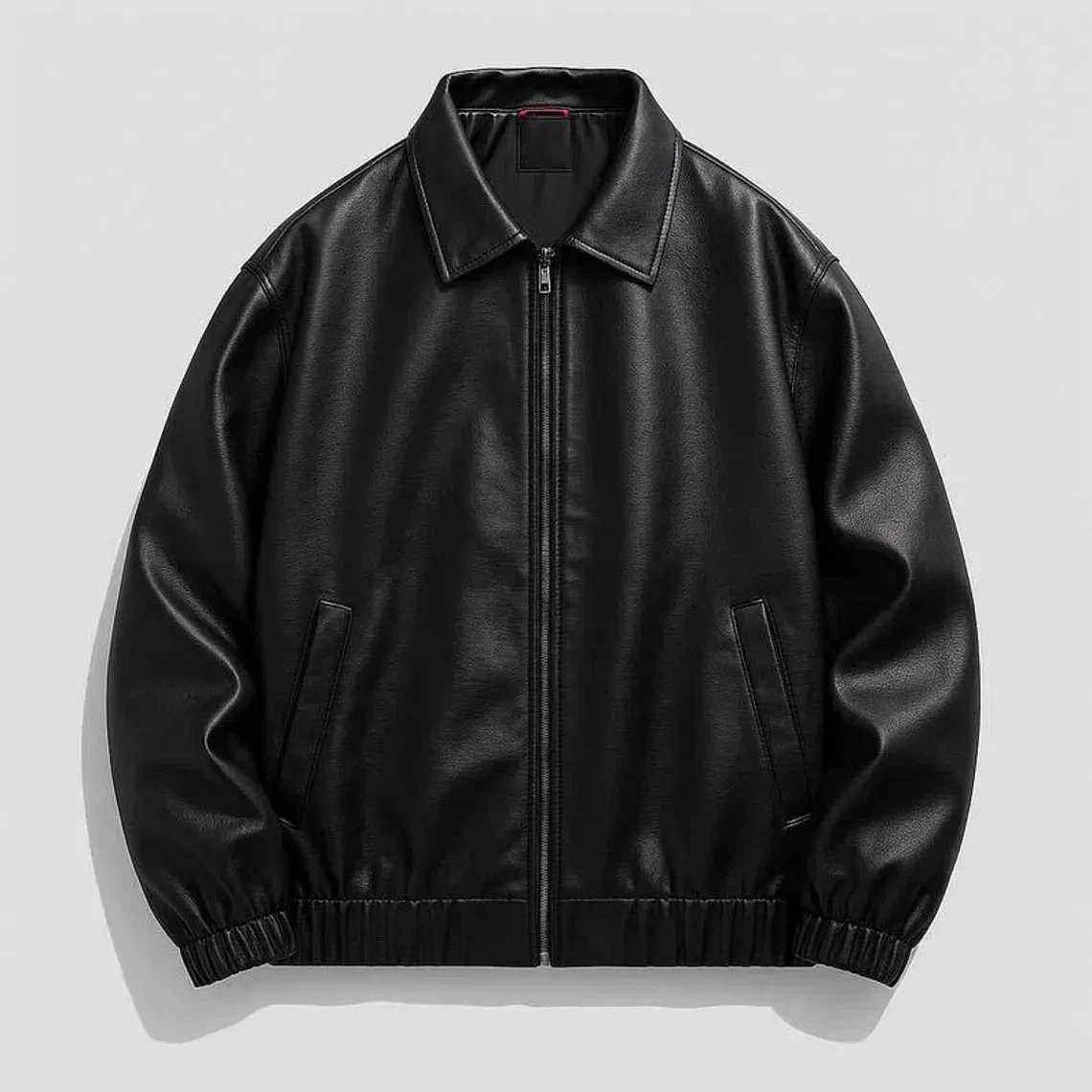 Unisex Black Leather Bomber Jacket Genuine Cowhide, Minimalist Streetwear Jacket
