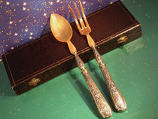 Salat Vorlege besteck ANTIK Löffel Gabel Jugendstil Silber/versilbert in OVP