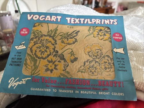 Vogart Textilprints Sewing Transfer ~ #66 Pansies, Vintage ~Textil Prints Color