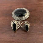 3 Vintage Pcs Sterling Silver W/Black Onyx Stone 2 Rings 1 Brooch Nice Not Scrap