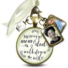 Missing Mom and Dad Memorial Bouquet Charm for Bride with Photo Frame