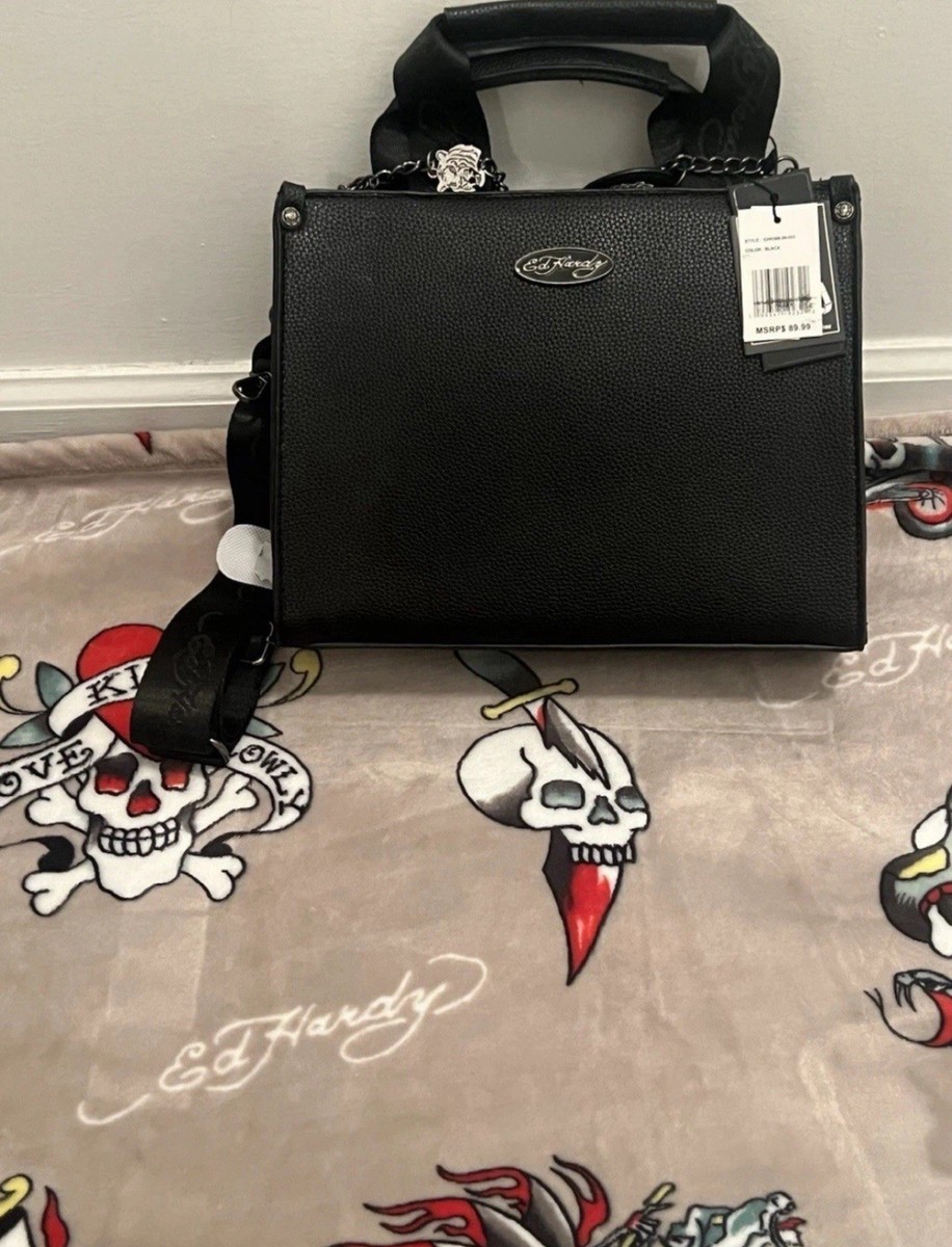 NWT Ed Hardy Tote / Crossbody Bag - Black With Dangling Charms | eBay