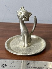 Cat Ring Holder Dish Zinc Alloy Silver Plated...