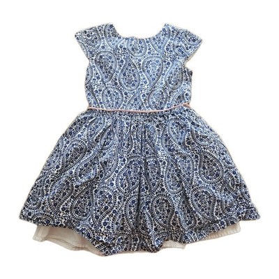 Carter s Girls Size 6 White & Blue A-Line Dress Summer Floral Lined Cap Sleeve
