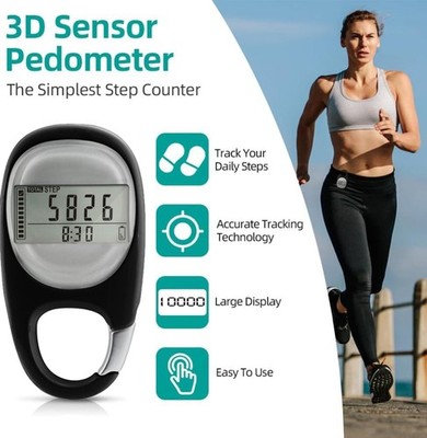 3D Schrittzähler Mit Clip, LCD Digital Pedometer Gehen Schritt Distanz Counter
