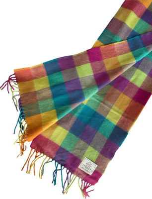 Avoca Cashmere Woven Multicolor Plaid Fringe Rectangle Scarf for Women New.