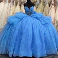 Sky Blue Ball Gown Quinceanera Dresses Layers Beading Sweet 16 Birthday Prom