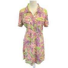 Stella Parker Women’s SHIRT DRESS Resort Wear Floral Pink, Green White Size M