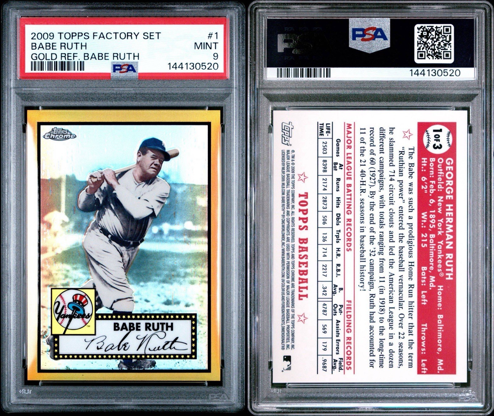 Babe Ruth PSA 9 2009 Topps Factory Set Gold Refractor #1 New York Yankees view 3