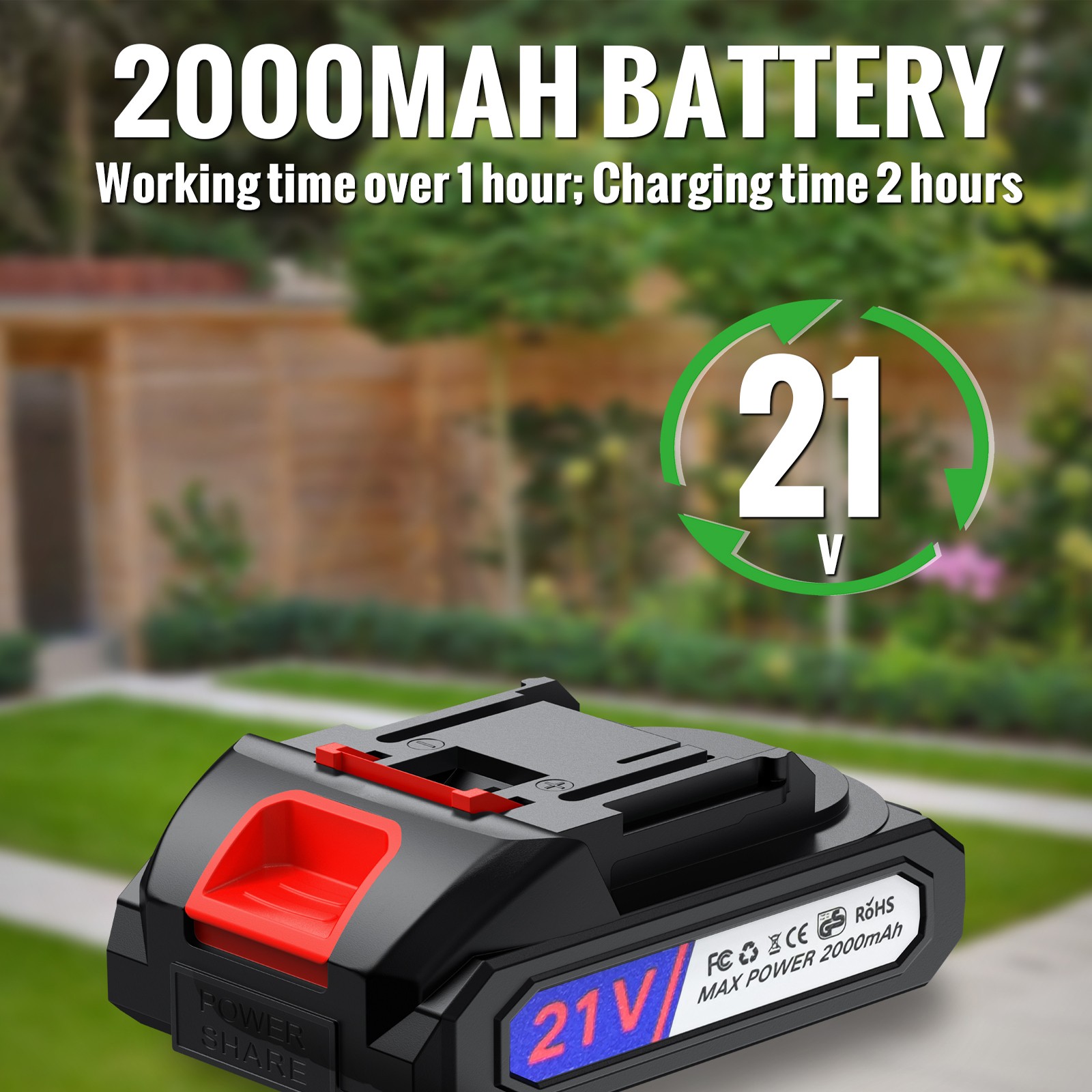 21V Cordless Grass Shears 2-in-1 Hedge Trimmer Handheld with 2000mAh Battery