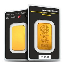 20 Gram Argor Heraeus Gold Bar (New w/ Assay) 4900.48 per troy oz