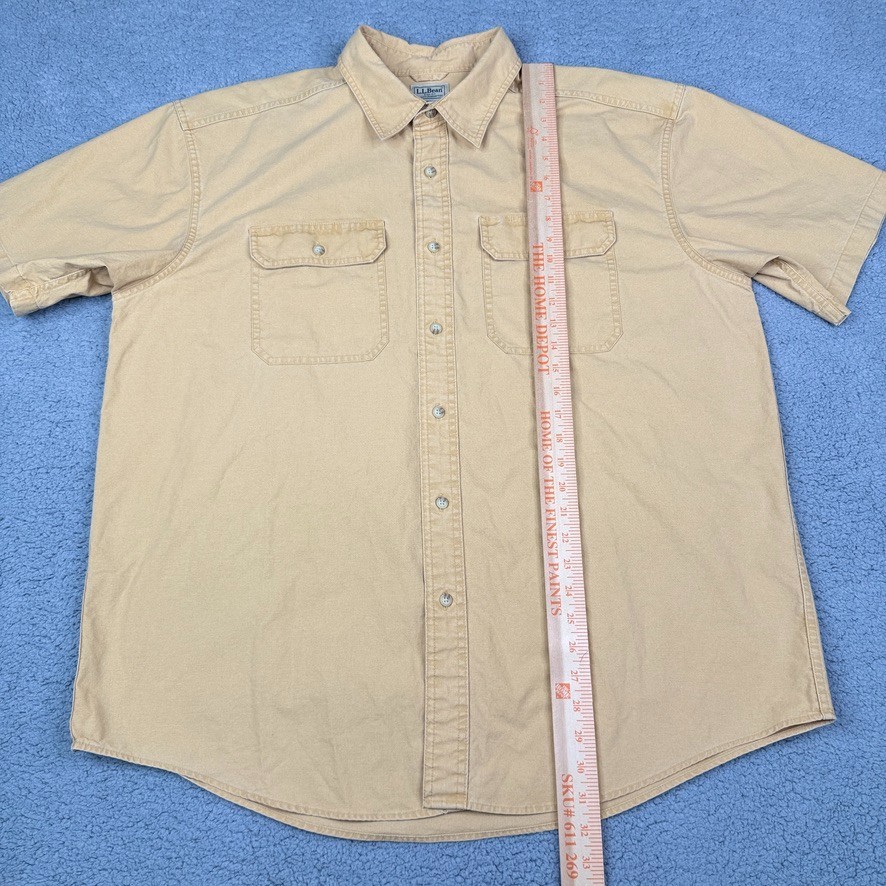 LL Bean Shirt Men XL Yellow Sunwashed Canvas Short Sleeve