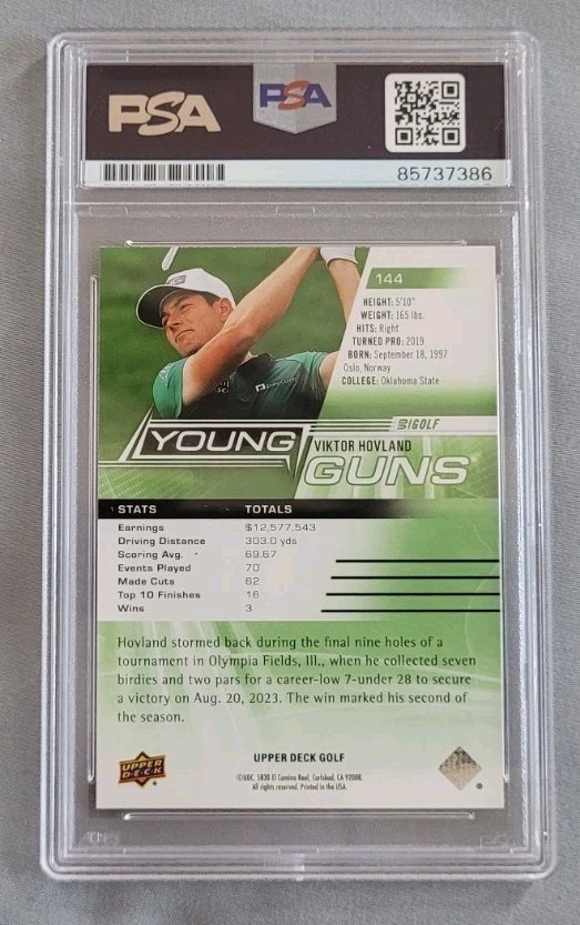 Viktor Hovland autographed signed UD Golf Young Guns Rookie Card RC IP auto PSA view 3
