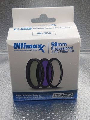 ULTIMAXX 58mm 3-Piece Multi-Coated HD UV / CPL / FLD Filter Set.  UM-FK58. 