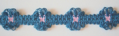 9 Yds. Indigo Daisy/Pink Center 3/4'' Soft Braid Sewing Trim B-53