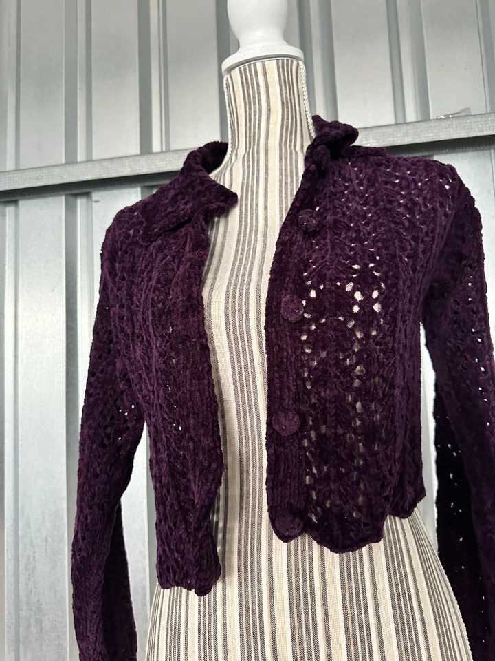 Raro| Cárdigan tejido grueso punto referencia vintage años 90 púrpura talla pequeña para mujer Foto 4 de 4