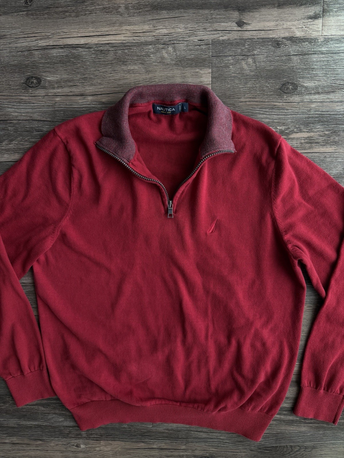 Nautica Men’s Quarter-Zip Sweater Red Size Large Cotton Pullover Knit thumbnail 11