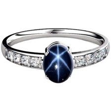 Unique Blue Star Sapphire  Diamond Ring 925 Sterling Silver Engagement Ring
