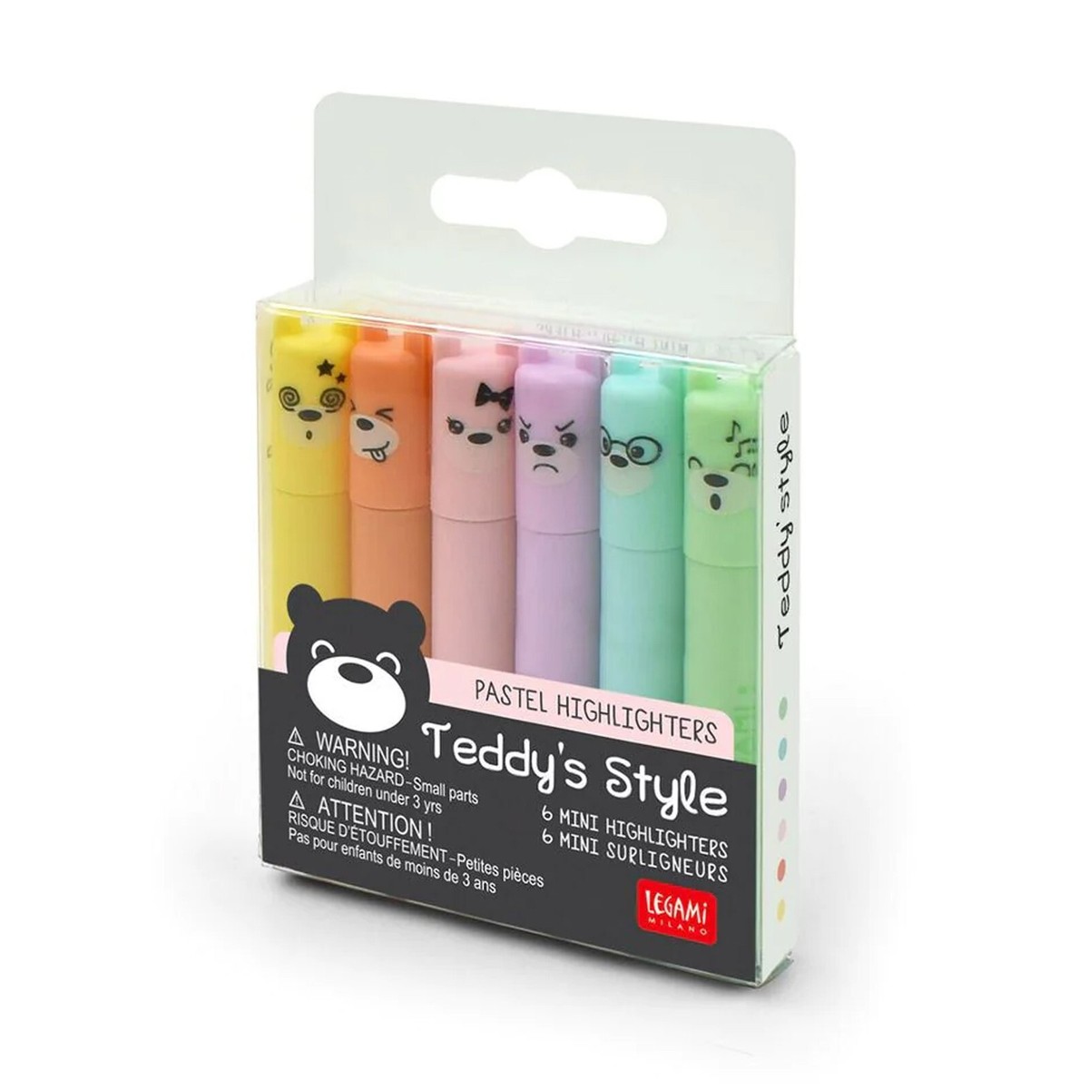 Legami Teddy Bear Mini Highlighters - Set Of 6 Colorful Study Markers