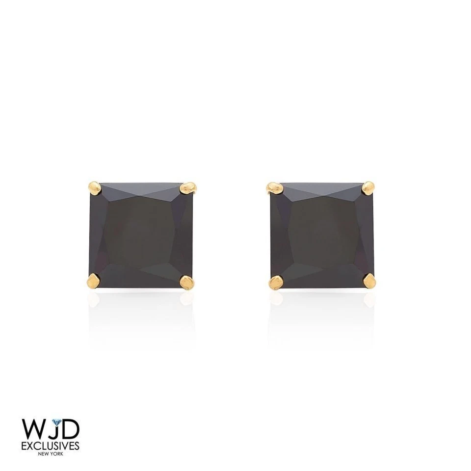 2Ct Simulated Black Diamond Princess-Cut 14K Yellow Gold Push Back Stud Earrings - Image 3 of 4