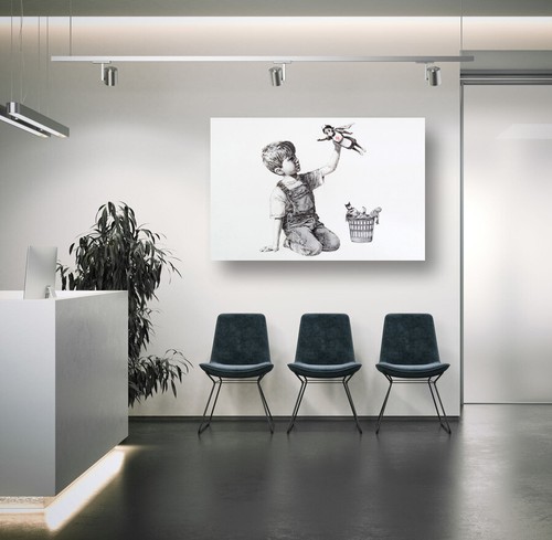BANKSY NHS HEROES - LIENZO ENMARCADO PROFUNDO ARTE DE PARED IMPRESIÓN GRAFFITI - BLANCO Y NEGRO - Imagen 2 de 17