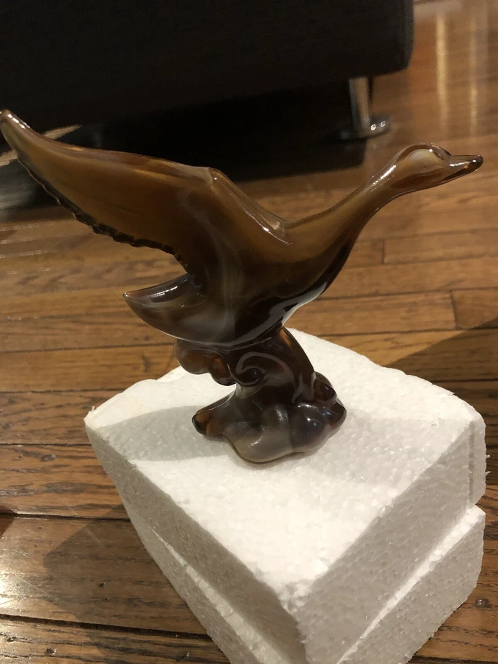 Estatuilla de pato mallardo Imperial de vidrio caramelo escoria final del día Foto 2 de 3