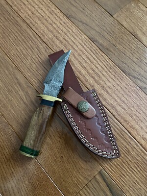 6  CustomMade Damascus Steel Fixed Blade w/Wood handle sheath/Skinner knife ZH 6
