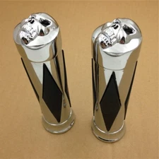 Chrome Skull Diamon Hand Grips 1" For Harley Sportster Dyna Softail Bobber Chopp