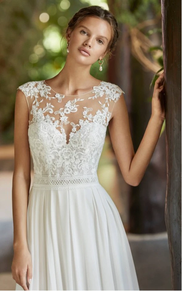 Vestido de novia blanco de gasa de encaje línea A NUEVO - nunca usado Foto 3 de 4