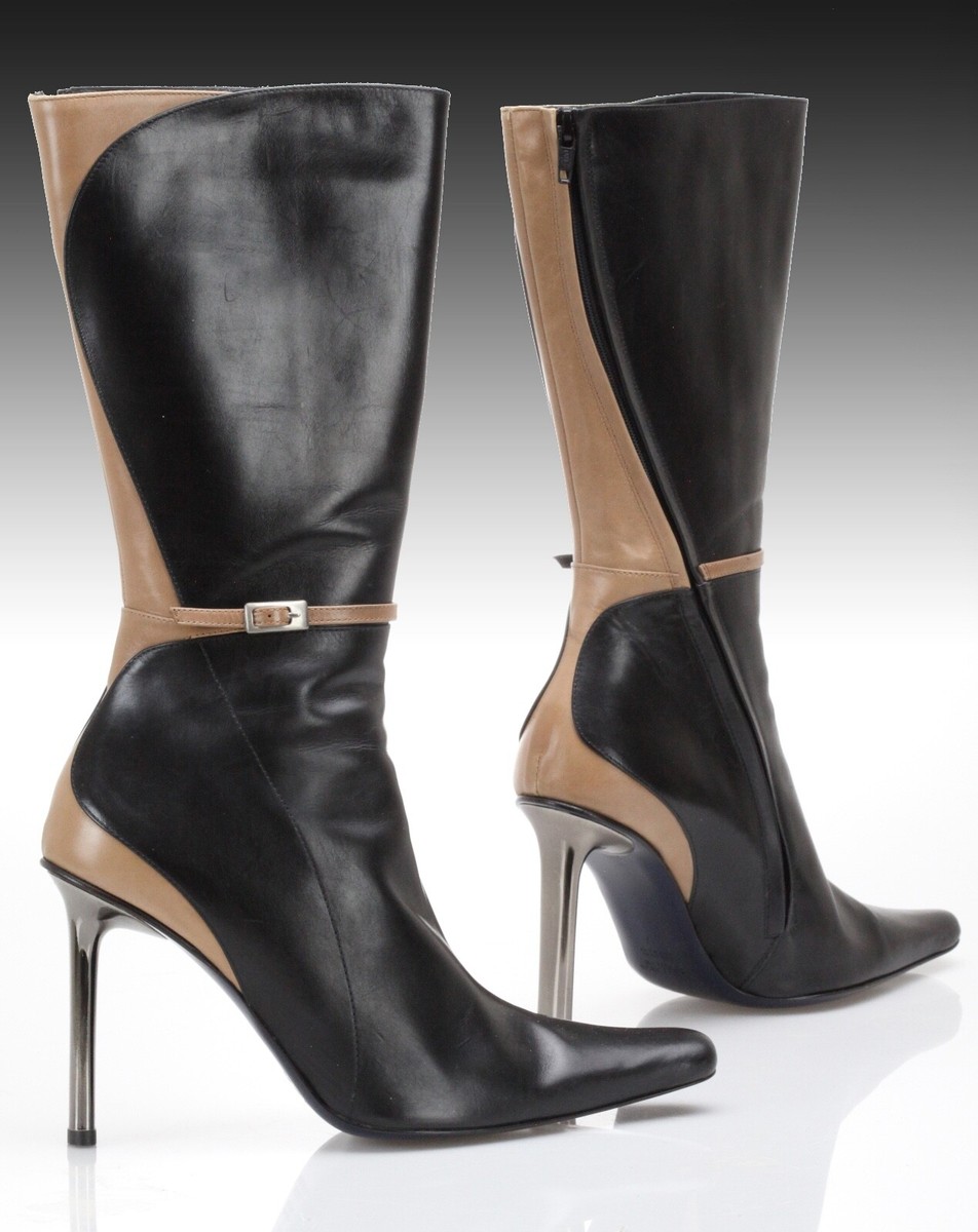 Goffredo Fantini, Ladies 2-Tone (black & beige) Leather Boots