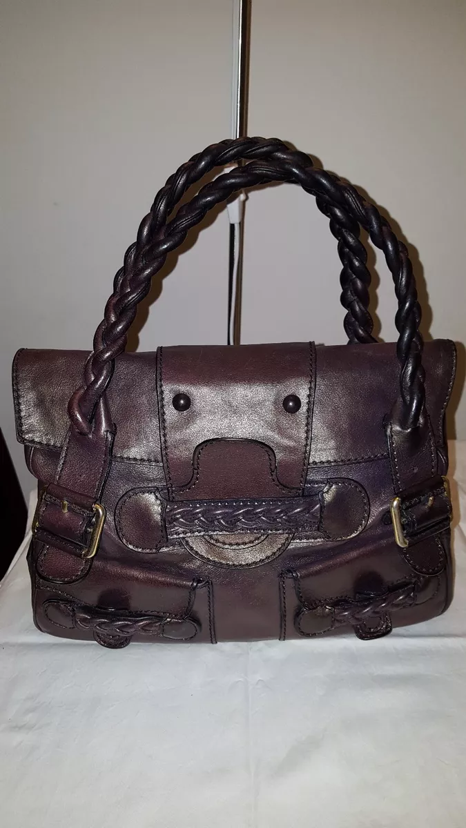 Auth Valentino Garavani Bronze Leather Braided Histoire Shoulder Bag