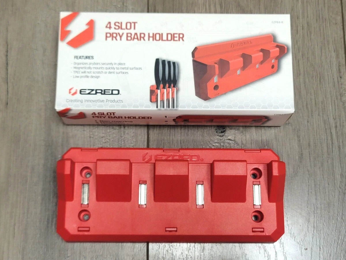 EZ RED Super Magnetic 4 Slot Pry Bar Holder Rack Red EZPB4 R