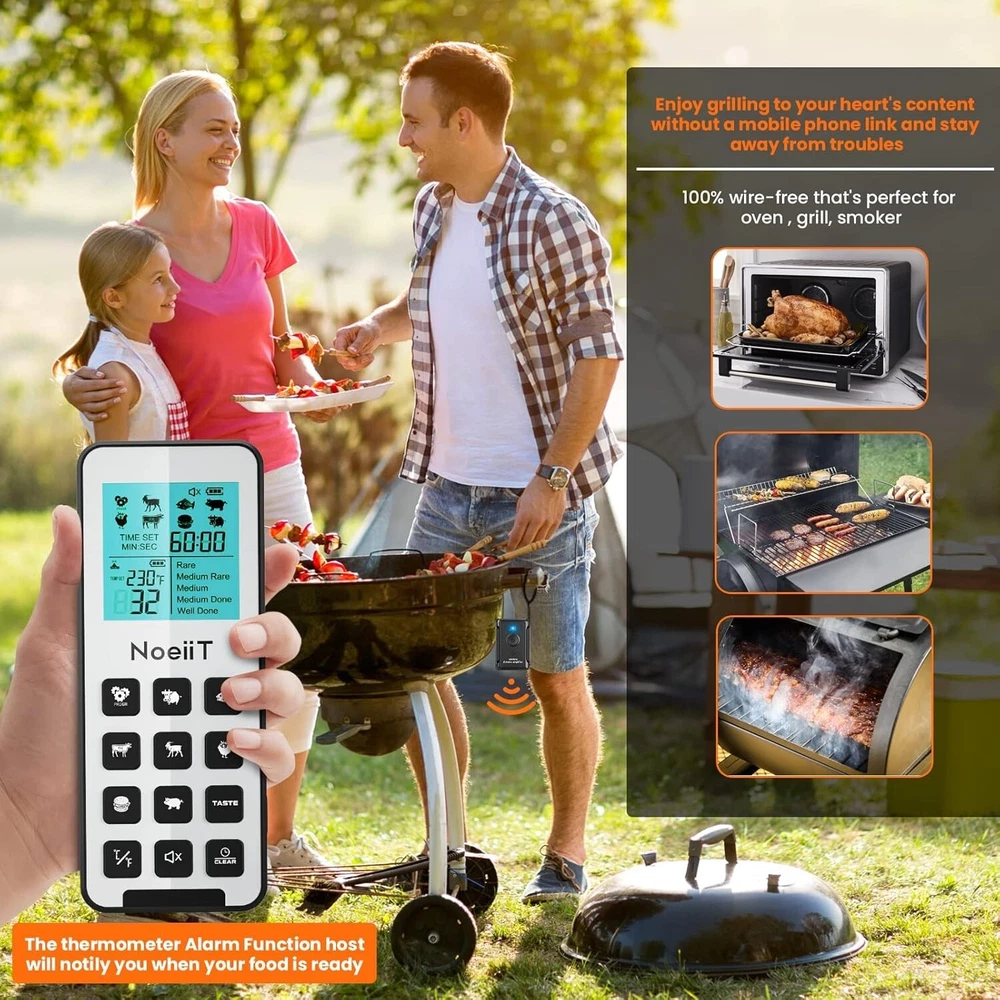 Wireless Meat Thermometer with 7 Pre-Set Temperatures and 300FT Remote Monitoring