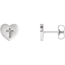 Heart Cross Earrings In 14K White Gold
