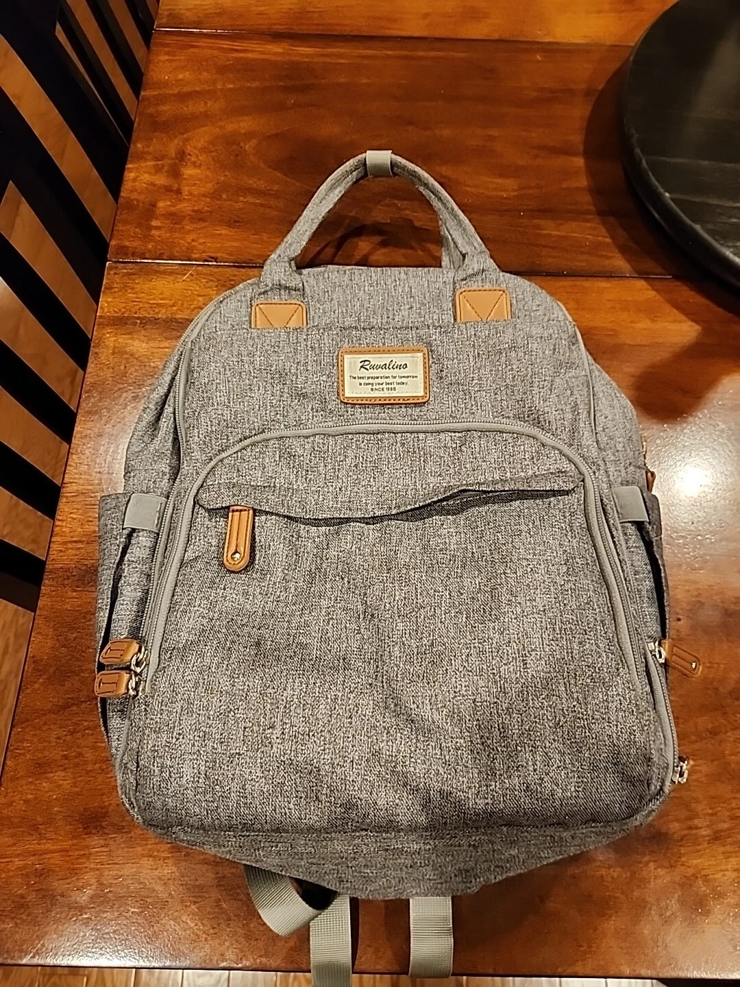 RUVALINO Large Diaper Bag Backpack Multifunction Travel Cute Trendy Fun Grey