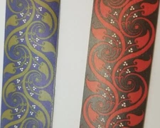 Red Blue Edging Interior Trunk lid chest steamer vintage antique lid sticker