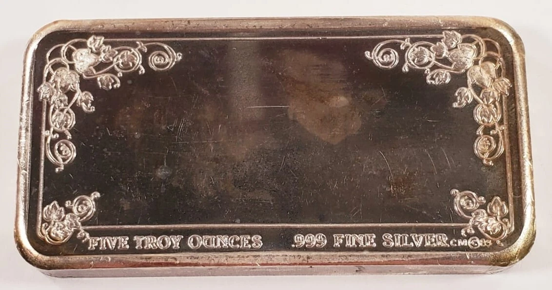 Saludos De Temporada 1985 De Crown Mint 5 Oz. Barra De Arte De Plata