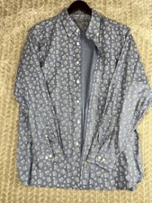 Mens Blue Cremieux Slim Fit White Paisley Shirt Button Down 100% Cotton Size XL