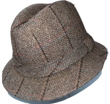 DORFMAN PACIFIC BROWN WOOL Fedora Hat Tweed Herringbone 21  around Head mens Blue