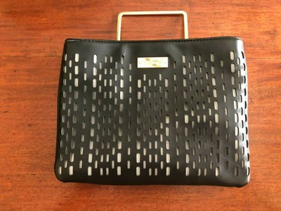 Bebe Black Leather Gold Handle Purse Handbag Clutch In Excellent Condition Ebay