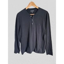 CLUB ROOM Cotton Henley Black Long Sleeve Size Med