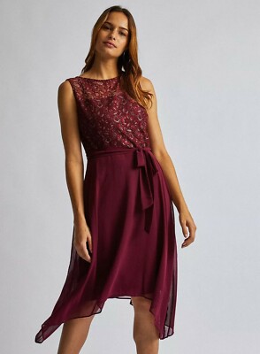 NEW EX DOROTHY PERKINS Billie & Blossom 8-18 Chiffon Red Lace Dress  Occasion | eBay