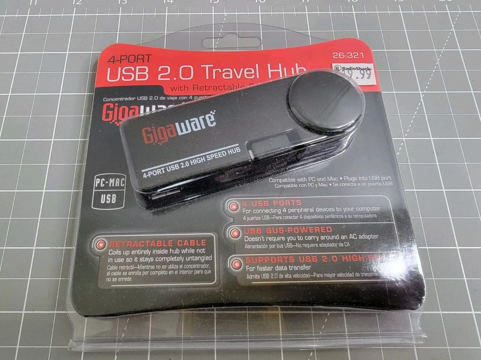 USB 2.0 Travel Hub 4-Port Gigaware USB Plug Old Stock RadioShack Equipment - Image 3 of 4