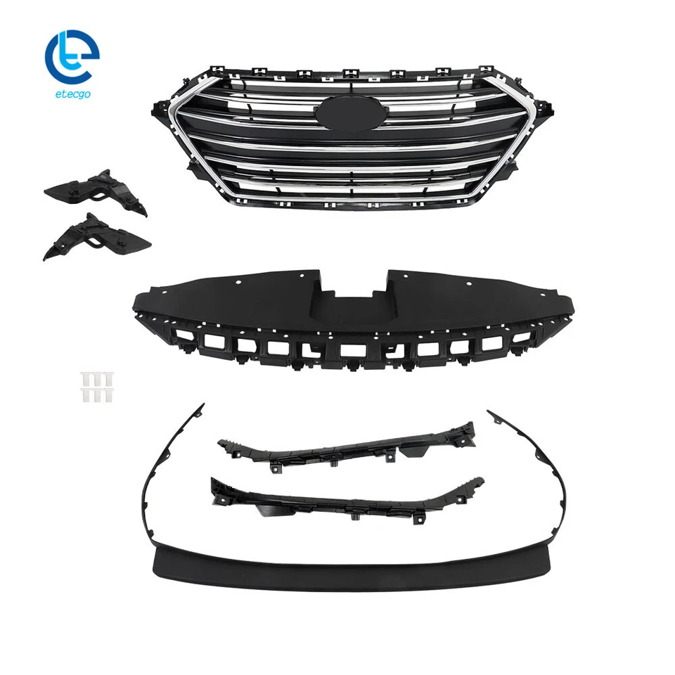 Parrilla delantera para Hyundai Elantra 2017-2018 + 4 soportes + tapa del parachoques + cubierta del radiador Foto 3 de 4