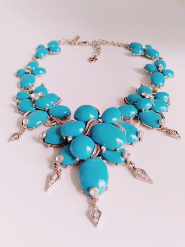 Oscar de la Renta STUPENDOUS Sim. Turquoise COUTURE Runway Necklace-Unworn-RARE - Bild 1 von 8