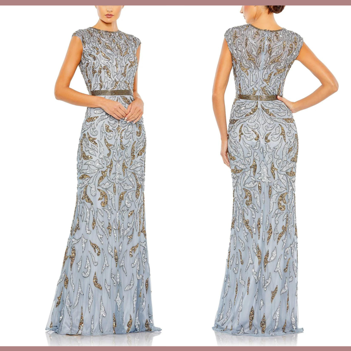 NWT Mac Duggal [ 6 ] Embellished Illusion Cap Column Gown