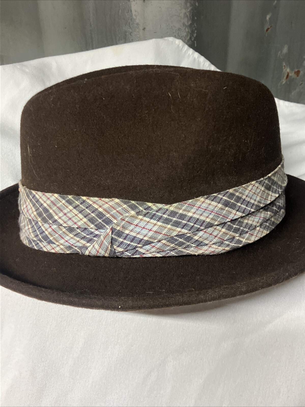 Capas Designs Hat, sz M, Brown Wool Lite Felt, Plaid Trim, Made In Usa ￼5923wpl