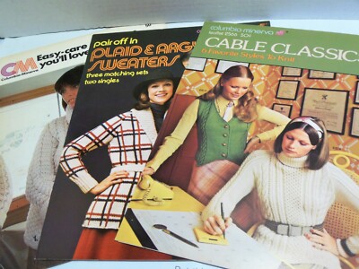 Sweater Knitting Pattern LOT Plaid & Argyle Cable Classics Easy Care Love 2 Wear